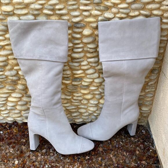 SOMETHING NAVY Mia Boots Light Grey Suede Leather Knee High SZ 8.5M New (NIB) - Picture 2 of 10